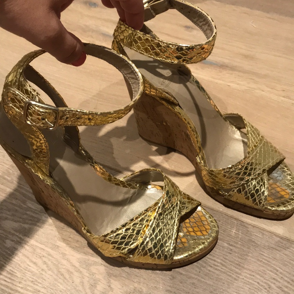 Gold wedge sandals